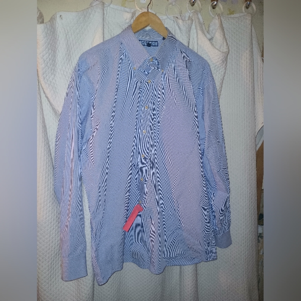 Tommy Hilfiger Men's Light Blue Striped Dress Shirt Size 18 (34-35) XXL